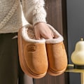 Miniatyrbillede 3 af 7: Vinterfløjl varme hjemmesko i bomuld med antislip lammeuld Bomuldssko beige 40-41