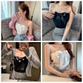 Miniatyrbilde 3 av 10: Sløyfe Stroppeløs Camisole Ermeløse topper HVIT White