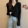 Miniatyrbillede 8 af 8: V-hals strikket cardigan tynd cardigan frakke KAFFE Coffee