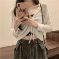 Miniatyrbillede 5 af 10: Solskærm Crop Knit Cardigan Tynd Cardigan Coat KHAKI Khaki