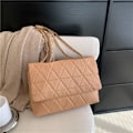 Miniatyrbillede 1 af 10: Broderi Plaid Flap Taske PU Læder Crossbody Tasker DARK KHAKI dark khaki