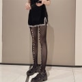 Pikkukuva 1 / 10: Bowknot mesh verkkosukkahousut BLACK-PLAID Black-Plaid