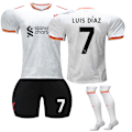 Miniatyrbilde 1 av 2: Liverpool Borte Fotballdraktsett for Barn 2024-2025 med Sokker Nr. 7 Luis Diaz 22
