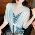 Miniatyrbillede 6 af 10: Halværmet Chiffon Sjal Tynd Kort Cardigan SORT XL black XL