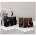 Miniatyrbillede 4 af 10: Broderi Plaid Flap Taske PU Læder Crossbody Tasker SORT black