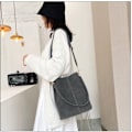 Miniatyrbillede 4 af 10: Minimalistisk Bucket Bag Håndholdt Skuldertaske SORT Black