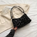 Miniatyrbillede 1 af 10: Sequin håndtaske Enkel skulder underarm taske SORT black