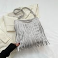 Miniatyrbillede 10 af 10: Frynset læder skuldertaske Etnisk stil Messenger Bag GRÅ Grey