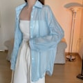 Miniatyrbillede 1 af 10: Dame Skjorte Bluse Langærmet Top BLÅ blue