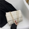Miniatyrbillede 1 af 10: Broderi Plaid Flap Taske PU Læder Crossbody Tasker HVID white