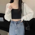 Miniatyrbillede 5 af 10: Solskærm Crop Knit Cardigan Tynd Cardigan Coat APRIKOS Apricot