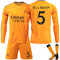 Miniatyrbillede 1 af 2: 2024-2025 Real Madrid Udebanesæt Børn Voksen Langærmet Fodboldtrøje Jersey Nr. 5 Bellingham 28