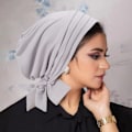 Miniatyrbillede 1 af 8: Muslimske Kvinder Hijab Motorhjelm Turban Chemo Cap LYS GRÅ light grey