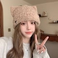 Miniatyrbillede 9 af 10: Cat Ear Beanies Plys strikhue SORT Black