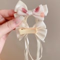 Miniatyrbilde 3 av 10: 2stk Sløyfebånd Hårklemme Dusk Streamer Hårnåler ROSA MESH pink mesh-mesh