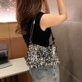 Miniatyrbillede 3 af 10: Sequin håndtaske Enkel skulder underarm taske SORT black