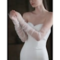 Miniatyrbillede 3 af 5: Bryllupshandsker Tulle Bride Handsker Kvinders Mesh Fingerløs White