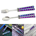 Miniatyrbillede 6 af 10: Butterfly Folding Spoon Gaffel Balisong Træningsværktøj FORK FORK fork