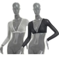 Miniatyrbilde 5 av 9: Mesh bryststøtte Topp Navleeksponert Langermet SORT XL Black XL