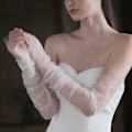 Miniatyrbillede 1 af 5: Bryllupshandsker Tulle Bride Handsker Kvinders Mesh Fingerløs White