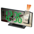 Multifunctional Projection Alarm Clock with Intelligent Light Display, Large Screen, Digital Clock for Bedroom, Wall Projection, Black Green