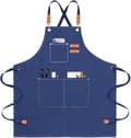 Chef Apron Canvas Apron for Men and Women with 3 Pockets Cross Back Resistant Work Apron for Cooking Dark Blue
