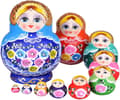 Blå 10-pack Ryska Babushka Dockor Matryoshka Handgjorda