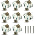 8-pack Ivory & Green Ceramic Cabinet Knobs - Retro Dresser Drawer Pulls