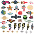 35 Stars Iron-On Appliques Solar System Stickers, Mixed Sizes B B