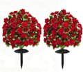 2-pak UV-bestandig kunstig rhododendron - Jordspyd til haveveranda - Rød 2 Pack