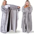 Bærbar Teppe - Lett Sofaseng Hjemmeinnredning Komfortabel og Myk Fôret Dobbel Lommeteppe, Varm Lang Par Vinter [DB] Light Grey