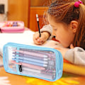 Miniatyrbillede 4 af 7: Gitternet Pencil Case Stor Kapacitet Blyantpose Transparent Makeup Pung Kosmetikpung til Studerende Skole College Kontor Blue