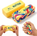 2-pak langsomt stigende smør Squishy Fidget-legetøj til voksne sensoriske klemmelegetøj Yellow & Rainbow