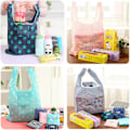 Miniatyrbild 3 av 7: 4-pack hopfällbara shoppingkassar återanvändbara miljövänliga matkassar shopper väska hopfällbar i bifogad påse