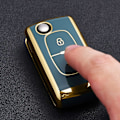 Miniatyrbillede 3 af 5: Bilnøgleetui, nøglecover til Peugeot 207 307 308 407 408 3008 5008 Citroen C2 C3 C4 C5 C6 C8 2 knapper nøgleetui tilbehør （Golden Edge Grey)