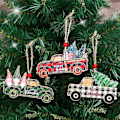 Miniatyrbild 2 av 5: 3 st juldekorationer Trärutig bil äldre julgransdekorationer Färgade julwoo