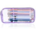 Miniatyrbillede 1 af 7: Gitternet Pencil Case Stor Kapacitet Blyantpose Transparent Makeup Pung Kosmetikpung til Studerende Skole College Kontor Purple