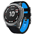 Miniatyrbillede 3 af 3: 26mm Urrem til Garmin Tactix 7 Pro / Fenix 7x / 6x Pro / 5x Plus, Glat Silikon Dobbelt-farvet Håndledsrem Black Midnight Blue
