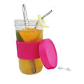 Miniatyrbilde 4 av 4: 1 Sett Vannkopp Miljøvennlig Med Lokk Glass Smoothie Te Drikkestrå Flaske For Kontor Red