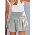 Miniatyrbillede 3 af 5: Dame Shorts Bomuld Høj Elastisk Talje Plisseret Flæse Sød Shorts Strand Flydende Afslappede Shorts S-xl Gray Large