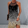Miniatyrbild 2 av 5: Mini Klänning Dam Halterneck Strand Pullover Chic Färgmatchande Sommarklänning Damkläder black XL