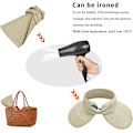 Miniatyrbilde 3 av 4: Kvinners bredbremmet stråsolhatt sammenleggbar hatt hestehale strandhatt med oppbevaringspose sommer svart hvit beige (2-pakning)