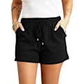 Miniatyrbillede 1 af 2: Dame Shorts med snøre, ensfarvede, højtaljede sports shorts med lommer Black 2XL