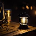 Miniatyrbild 4 av 5: Portabel Retro Campinglampa Uppladdningsbar Lägereld Med Krok För Vandring, Fiske Black