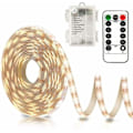 Pikkukuva 1 / 5: 3m Paristokäyttöiset LED-valot kaukosäätimellä, 90 LED-valoa, vedenpitävät, 8 tilaa, himmennettävät, ajastimella, itseliimautuvat, leikattavat (lämmin valkoinen)