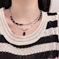 Miniatyrbilde 4 av 5: Elegant Unikt Kors Halskjede Dobbelt Lagdelt Krystall Firkantet Anheng Choker