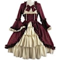 Miniatyrbillede 1 af 5: JWL-Middelalder Retro Gotisk Hofkjole Royal Dame Balkjole Wine Red XXL