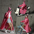 Miniatyrbild 1 av 5: 2023 Vespa Regnkläder Herr/Män Dragkedja Huva Poncho Motorcykel Regnkläder Lång Modell Vandring Poncho Miljövänliga Regn Regnkläder sommar-Yvan Red xL