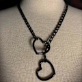 Miniatyrbillede 2 af 3: Hjerteformet O-Ring Slip Chain Halskæde til Kvinder Rustfrit Stål Cuban Chain Hjerteformet Halskæde Punk Rock Krage Halskæde Håndlavet Black