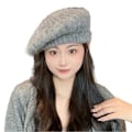 Miniatyrbillede 1 af 5: Beret Hat Efterår Vinter Kanin Plys Knittet Åndbar Stilfuld All-match Ensfarvet Elastisk Malerhat Grey One Size